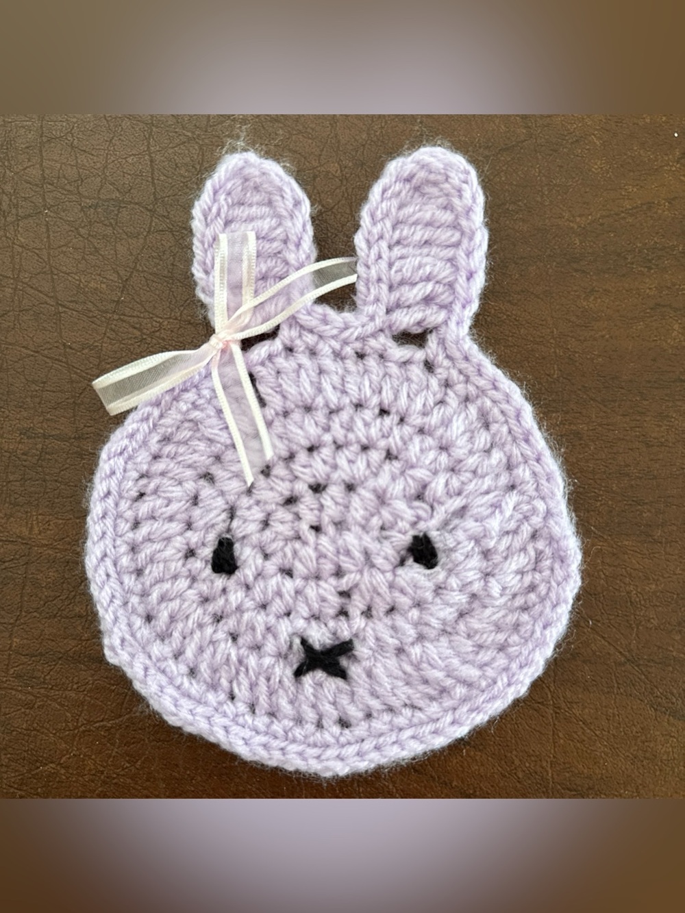 Brand New Handmade Crochet Purple Miffy Coaster With Bow